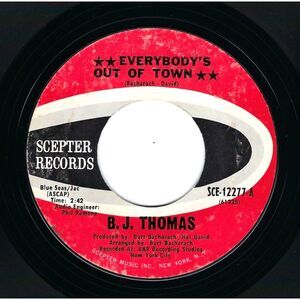 B.J. Thomas 45 RPM "Everybody's Out Of Town / Living Again" Scepter VG '70